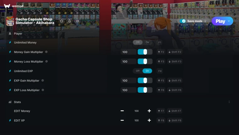 Gacha Capsule Shop Simulator - Akihabara "Трейнер +8 от WeMod: Редактор опыта, денег, магазина и игровых параметров"